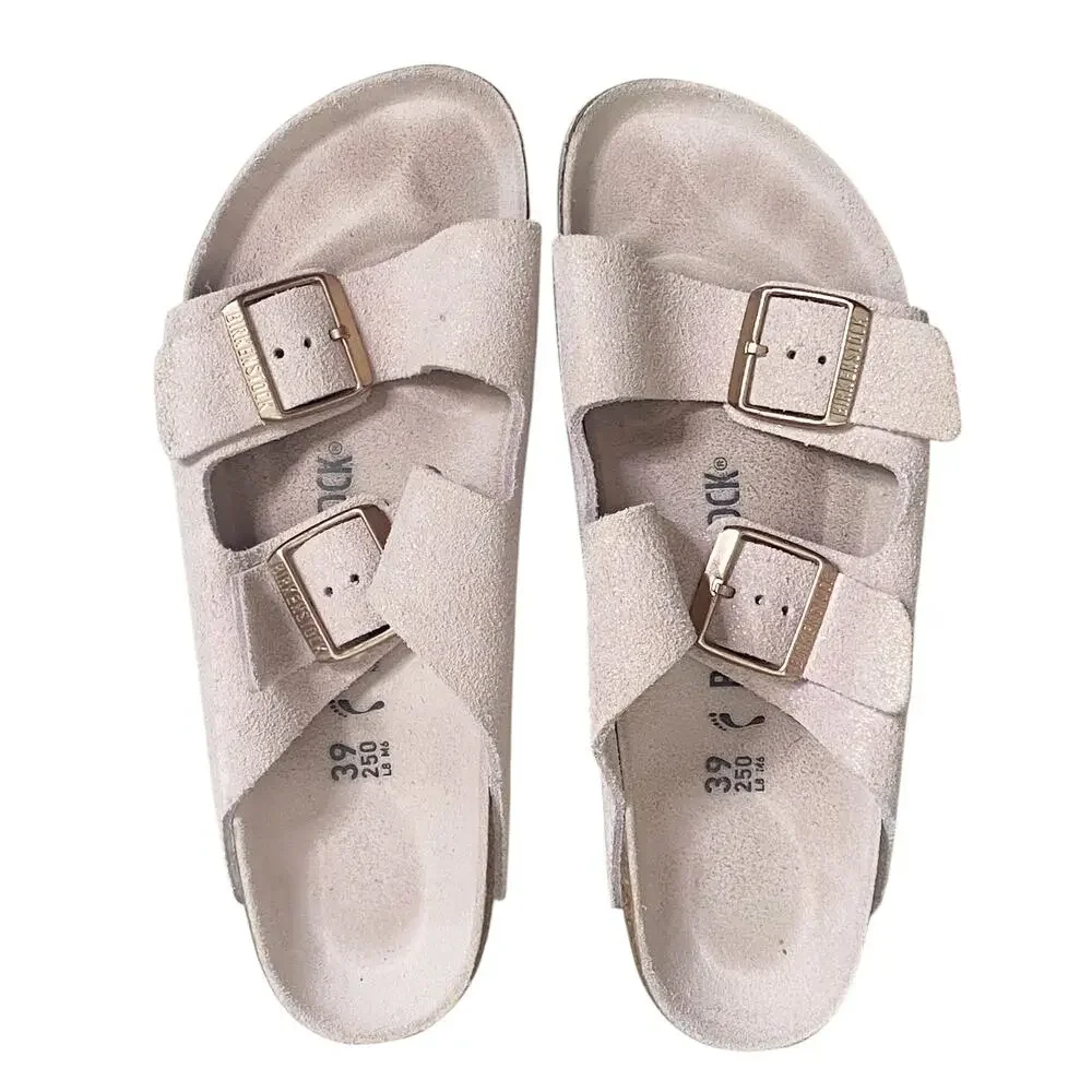 BIRKENSTOCK ARIZONA LIGHT ROSE SUEDE LEATHER Rose Gold Glitter 8